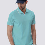 kkboxly  Men's Striped Cuffs Breathable Solid Color Golf Polo Shirt, Men's Casual Button Up Collar Pullover T-Shirt Short Sleeve For Summer, Men's Clothing