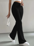 kkboxly  Solid High Waist Pants, Elegant Flare Leg Pants, Women's Clothing