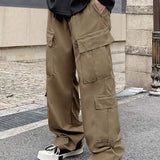 kkboxly  Men's Casual Multi Pocket Trousers, Chic Loose Fit Pants For Outdoor Activities