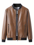 kkboxly  Men's Casual Black Zipper PU Leather Jacket Gifts