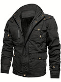 kkboxly  Men's Winter Cargo Jackets Casual Thicken Multi-Pocket Outwear Fleece Lined Military Warm Coat Removable Hood