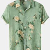 kkboxly  Men's Casual Slim Short Sleeve Shirts With Flower For Summer