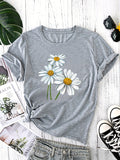 kkboxly  Cute Daisy Print T-Shirt, Short Sleeve Crew Neck Casual Top For All Season, Women's Clothing