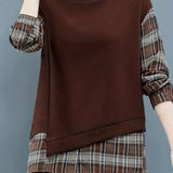 kkboxly  Long Sleeve Plaid Pullover, Crew Neck Casual Top For Spring & Fall, Women's Clothing
