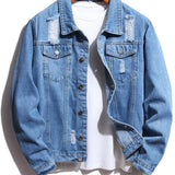 kkboxly  Men's Denim Jacket Washed Classic Casual Distressed Ripped Slim Fit Jacket Gifts