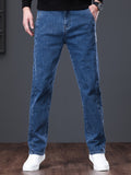 kkboxly Men's Semi-formal Jeans, Chic Classic Design Denim Pants For Business