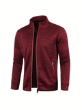kkboxly  Warm Stand Collar Jacket, Men's Casual Comfortable Zip Up Zipper Pockets Knitted Cardigan For Fall Winter