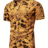 kkboxly  Men's Casual Slim Short Sleeve Shirts With Flower For Summer