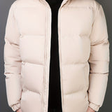 kkboxly  Men's Padded Jacket, Men Casual Padded Coat Windbreaker Zipper Pocket Stand Collar For Men Winter