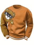 Men's Cartoon Bear Embroidery Crew Neck Sweatshirt, Loose Fit Sports Tops