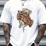 kkboxly  Trendy Pattern Print, Men's Graphic Design Crew Neck Active T-shirt, Casual Comfy Tees Tshirts For Summer, Men's Clothing Tops For Daily Gym Workout Running