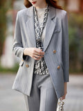 kkboxly  Solid Double Breasted Blazer, Casual Long Sleeve Lapel Blazer For Work, Women's Clothing