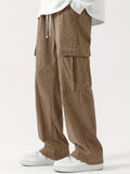 kkboxly  Corduroy Multi Flap Pockets Men's Straight Leg Cargo Pants, Loose Baggy Pant Casual Outdoor Pants, Men's Work Pants For Hiking Fishing Angling