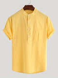 kkboxly  Men's Cotton Comfy Shirt, Short Sleeve Crew Neck Pockets Shirt