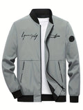 kkboxly  Stylish Letter Print Trendy Casual Lightweight Bomber Jacket, Men's Sports Jacket For Spring Fall Outdoor