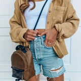 2025 kkboxly  Waffle Solid Jacket, Casual Button Front Long Sleeve Outerwear, Women's Clothing