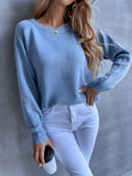 Women's Sweater Casual Solid Blue Crewneck Raglan Sleeve Loose Fall Winter Sweater