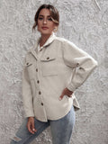 Solid Simple Shacket Jacket, Casual Button Front Long Sleeve Outerwear, Women's Clothing