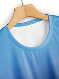 kkboxly  Plus Size Men's Blue Gradient Trendy T-shirts, Comfy Breathable Quick Dry Tees For Summer