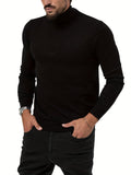 kkboxly  Cotton Blend Turtle Neck Knitted Slim Sweater, Men's Casual Warm Solid High Stretch Pullover Sweater For Fall Winter