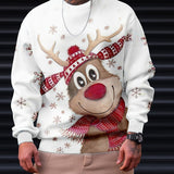 kkboxly  Christmas Elk Print Trendy Sweatshirt, Men's Casual Graphic Design Crew Neck Pullover Sweatshirt For Men Fall Winter