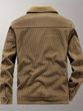 kkboxly  Men's Warm Fleece Jacket, Casual Lapel Slightly Stretch Breathable Button Up Thermal Loose Coat For Outdoor
