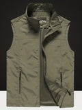 kkboxly  Men's Zip Up Side Zipper Pockets Vest, Casual Comfy Sleeveless Jacket For Hiking, Mountaineering
