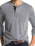 Plus Size Men's Classic Solid Henley Shirt, Trendy Oversized Slim Fit Long Sleeve Henley Shirt Tops For Big & Tall Males, Men's Clothing