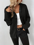 kkboxly  Button Up Drawstring Hooded Cardigan, Causal Solid Long Sleeve Cardigan For Spring & Fall, Women's Clothing