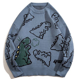 kkboxly  Cute Cartoon Dinosaur Pattern Knitted Sweater, Men's Casual Warm Slightly Stretch Round Neck Pullover Sweater For Fall Winter
