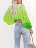 kkboxly  Gradient Print Surplice Neck Blouse, Casual Lantern Long Sleeve Blouse For Spring & Fall, Women's Clothing