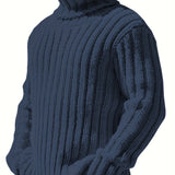 kkboxly  Fashionable Men's Solid Turtleneck Knit Sweater Plus Size Male's Pullover Sweater For Autumn And Winter, Leisurewear For Big And Tall Guys