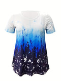 kkboxly  Gradient Print Crew Neck T-Shirt, Casual Short Sleeve Top For Spring & Summer, Women's Clothing