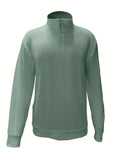 kkboxly  Men's Solid Thin Casual Long Sleeve Zipper Lapel Shirt, Spring Fall Men's Top