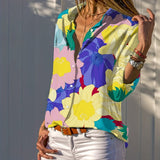 Floral Print Button Front Shirt, Casual Long Sleeve Shirt For Spring & Fall, Women's Clothing