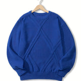 kkboxly  Men's Argyle Textured Sweater For Spring & Autumn, Knit Pullover Sweater For Males, Plus Size