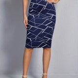 kkboxly  Geo Print High Waist Skirt, Elegant Bodycon Skirt For Spring & Summer, Women's Clothing