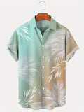2025 kkboxly  Resort Casual Men's Hawaiian Button Up Shirt with Gradient Palm Leaf Print - Comfy Tee Top for Summer Fashion