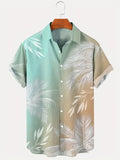kkboxly  Resort Casual Men's Hawaiian Button Up Shirt with Gradient Palm Leaf Print - Comfy Tee Top for Summer Fashion