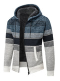 kkboxly  Men's Full Zip Up Casual Fleece Lined Hooded Cardigan, Regular Fit Knitted Sweater Jacket Coat With Pockets For Winter Fall