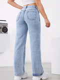 kkboxly  Slash Pocket Loose Wide Leg Jeans, Non-stretch Breathable Casual Denim Pants, Women's Denim Jeans & Clothing