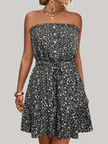 kkboxly  Ditsy Floral Off Shoulder Dress, Sexy Sleeveless Drawstring Summer Dress, Women's Clothing