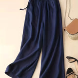 kkboxly  Solid Elastic Waist Pants, Casual Wide Leg Simple Summer Pants, Women's Clothing