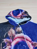 Floral Pattern Casual Hooded Sweatshirt, Long Sleeves Drawstring Sporty Hoodie, Women's Activewear