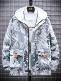kkboxly  Spring And Autumn Men's Fashion Graffiti Mid Length Windbreaker Popular Hooded And Handsome Men's Jacket Popular Versatile Men's And Women's Same Windbreaker Jacket