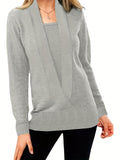Solid Plunging Knit Sweater, Casual Long Sleeve Simple Sweater, Women's Clothing