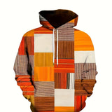 Plus Size Men's Contrast Color Pattern Print Hoodies Oversized Hooded Sweatshirt For Autumn/winter, Men's Clothing