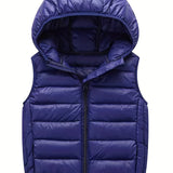 Boys Winter Hooded Coat, Cotton Padded Light Warm Sleeveless Vest Jacket Cute Hooded Outerwear