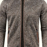 kkboxly  Elegant Mid Stretch Cardigan, Men's Casual Full Zip Up Cardigan Sweater Coat For Fall Winter