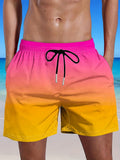 kkboxly  Men's Plus Size Gradient Color Shorts Beach Pants Holiday Shorts, Elastic Drawstring Sports Short Pants